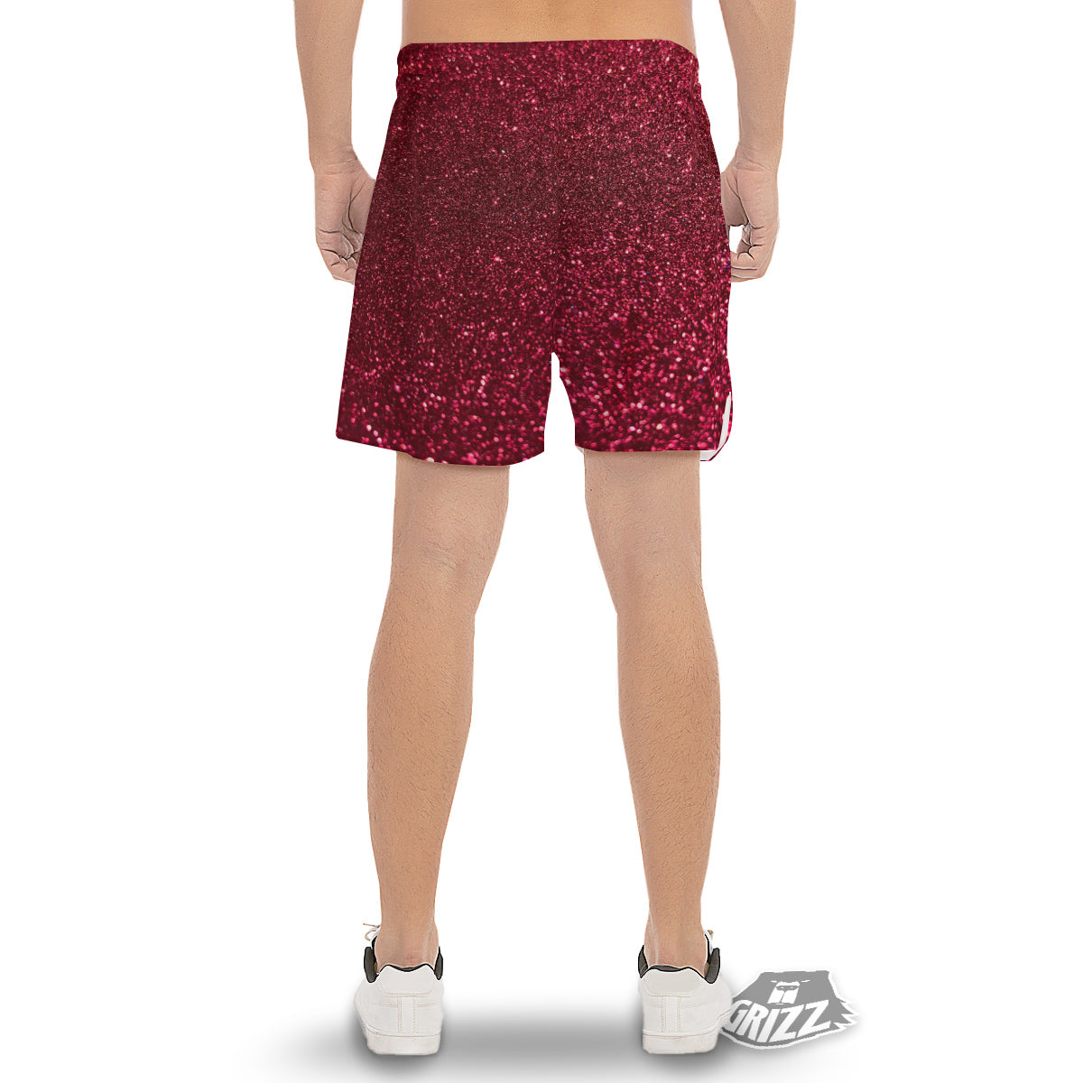 Texture Burgundy Glitter Print Men's Gym Shorts-grizzshop
