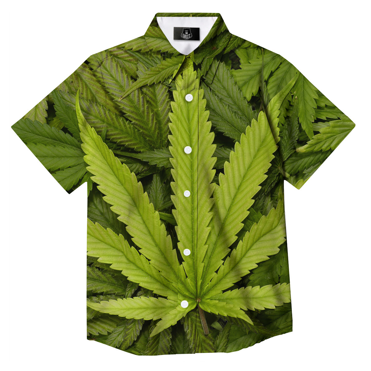 Texture Cannabis Print Button Up Shirt-grizzshop