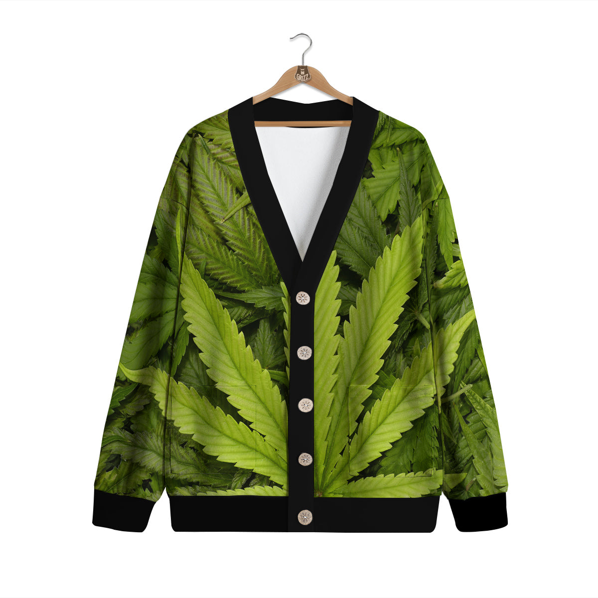 Texture Cannabis Print Cardigan-grizzshop