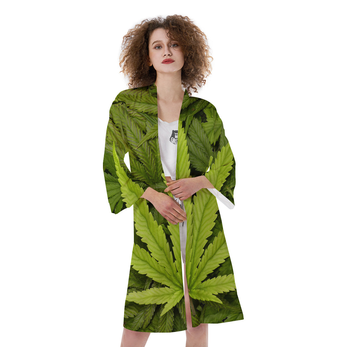 Texture Cannabis Print Kimono-grizzshop