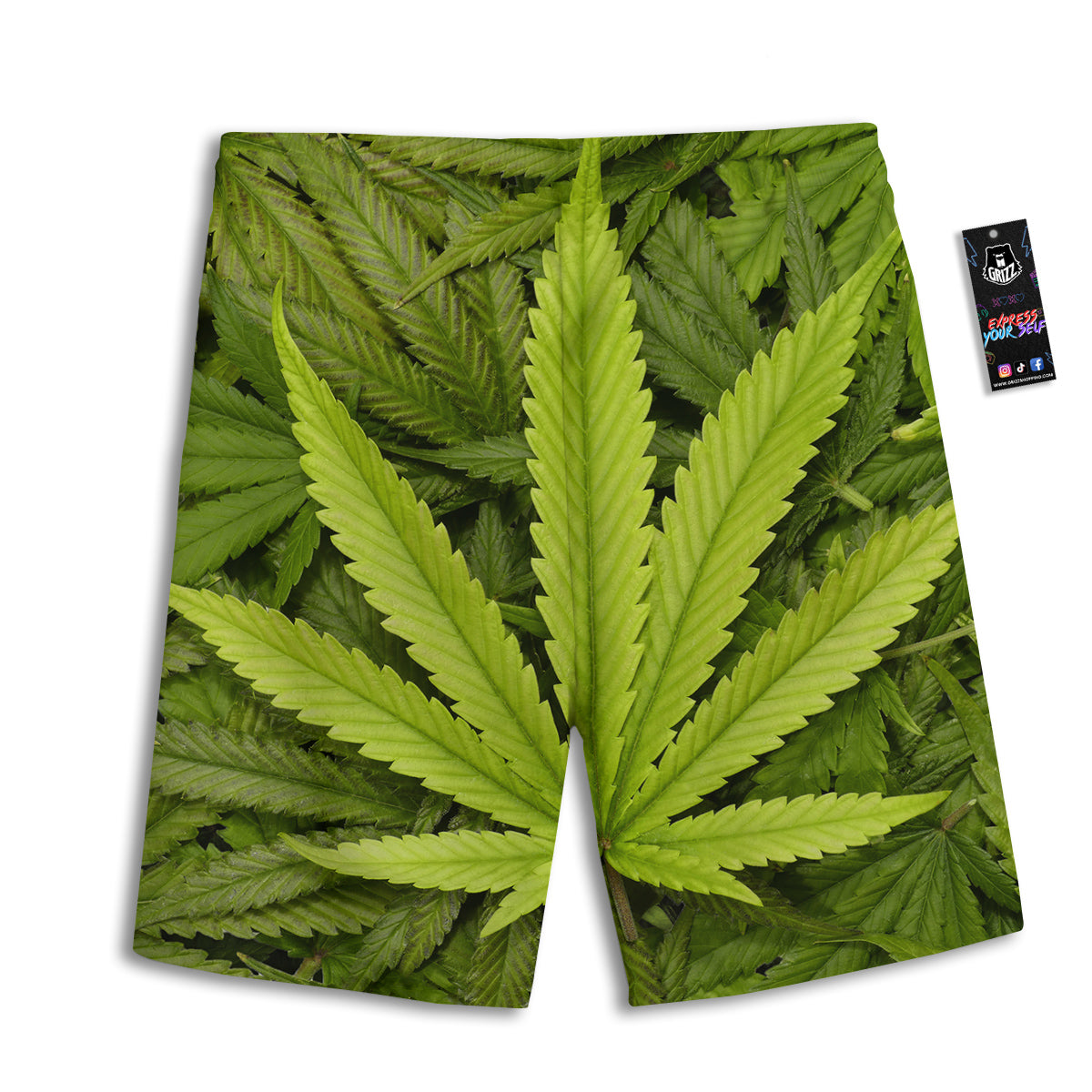 Texture Cannabis Print Men's Athletic Shorts