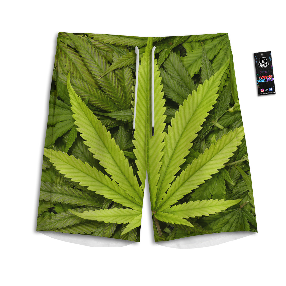 Texture Cannabis Print Men's Athletic Shorts