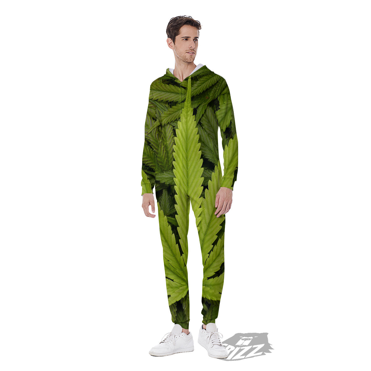 Texture Cannabis Print Men's Jumpsuit-grizzshop