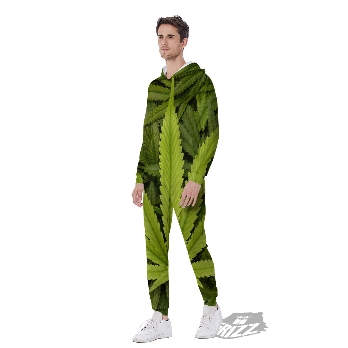 Texture Cannabis Print Men's Jumpsuit-grizzshop