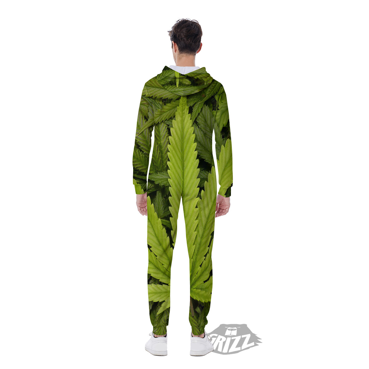 Texture Cannabis Print Men's Jumpsuit-grizzshop