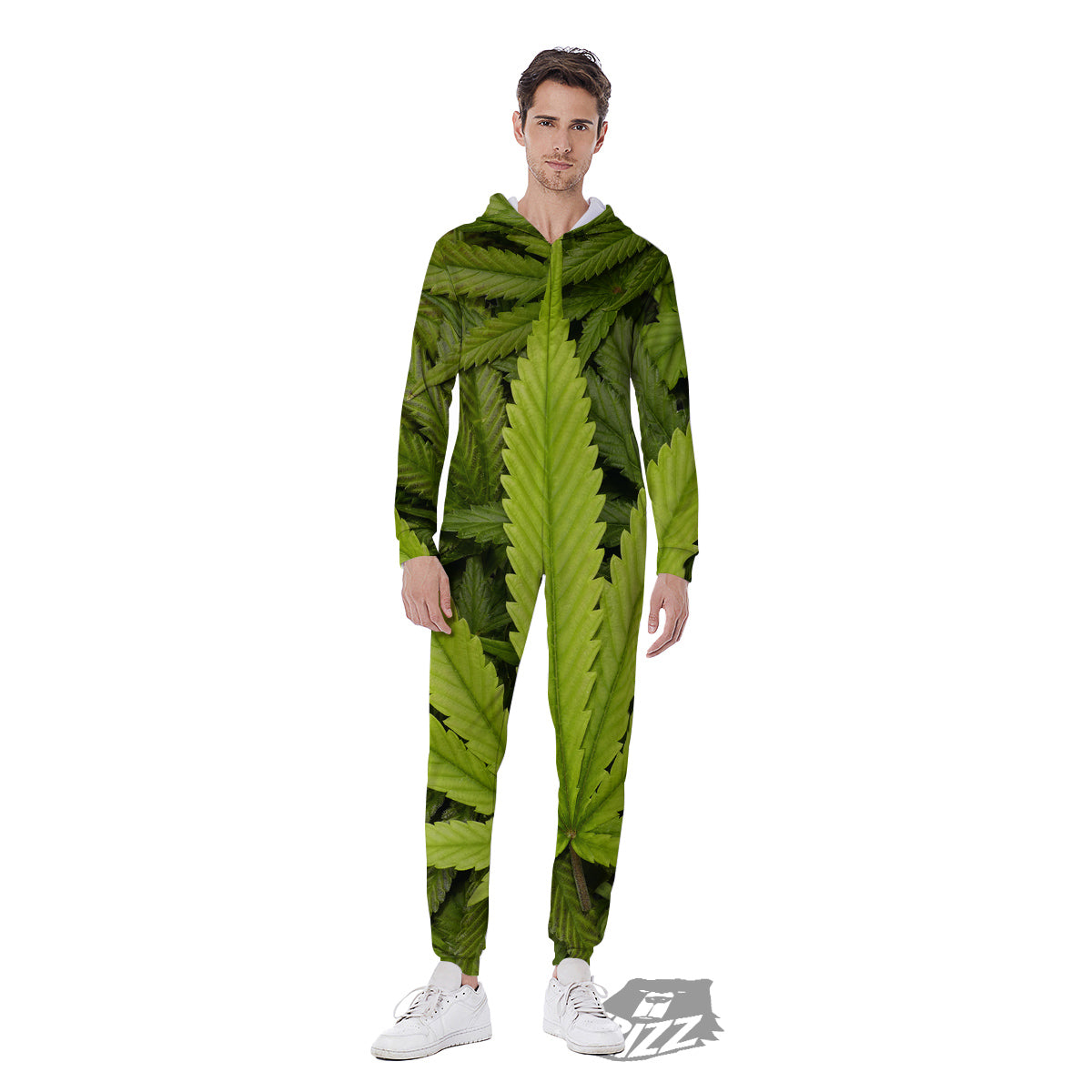 Texture Cannabis Print Men's Jumpsuit-grizzshop