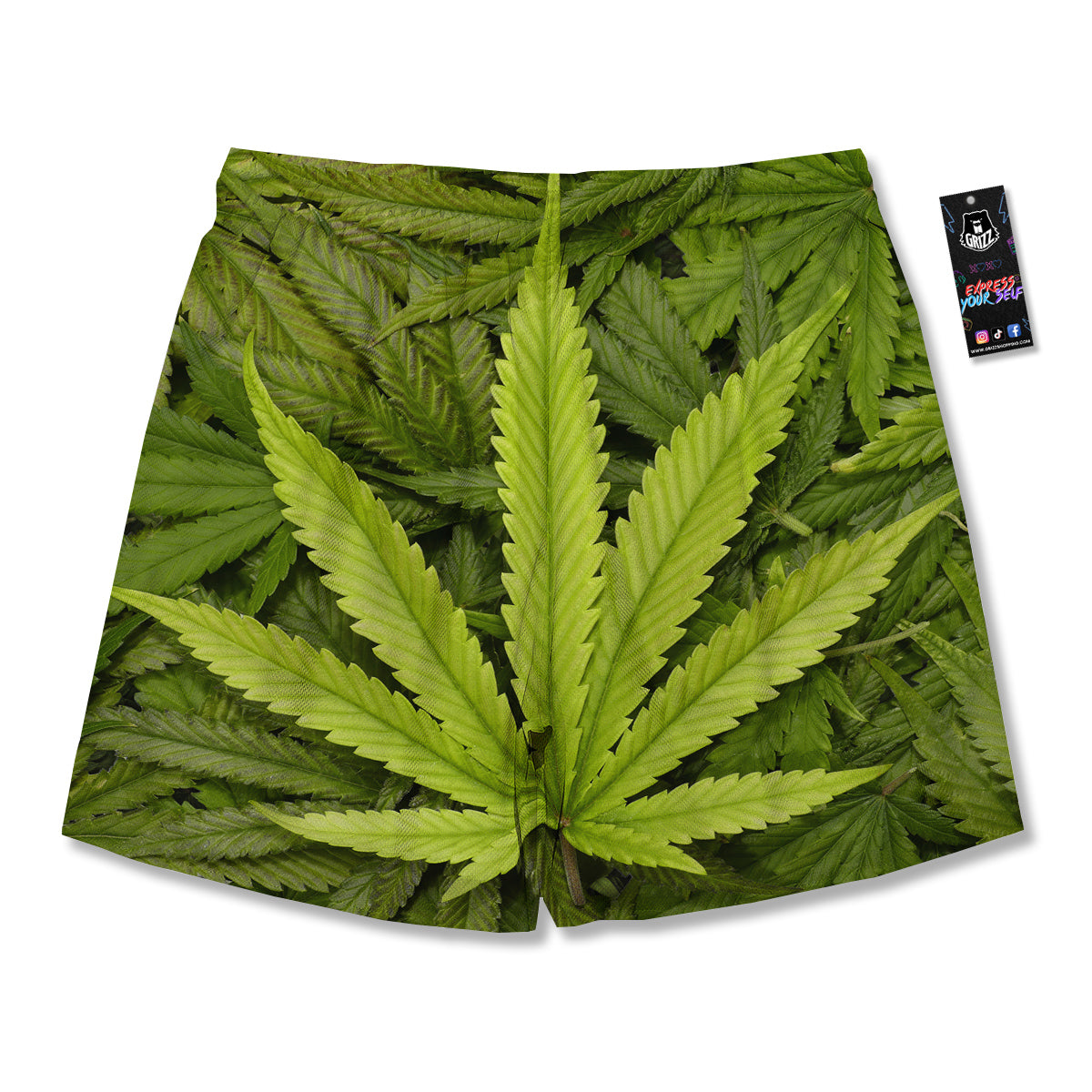 Texture Cannabis Print Men's Running Shorts-grizzshop