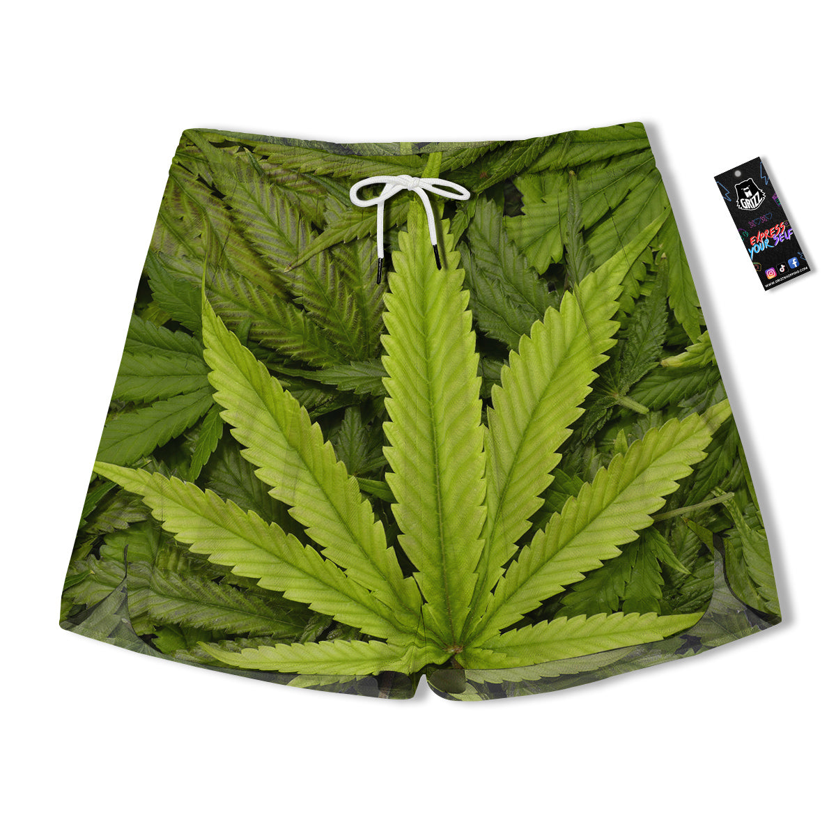 Texture Cannabis Print Men's Running Shorts-grizzshop