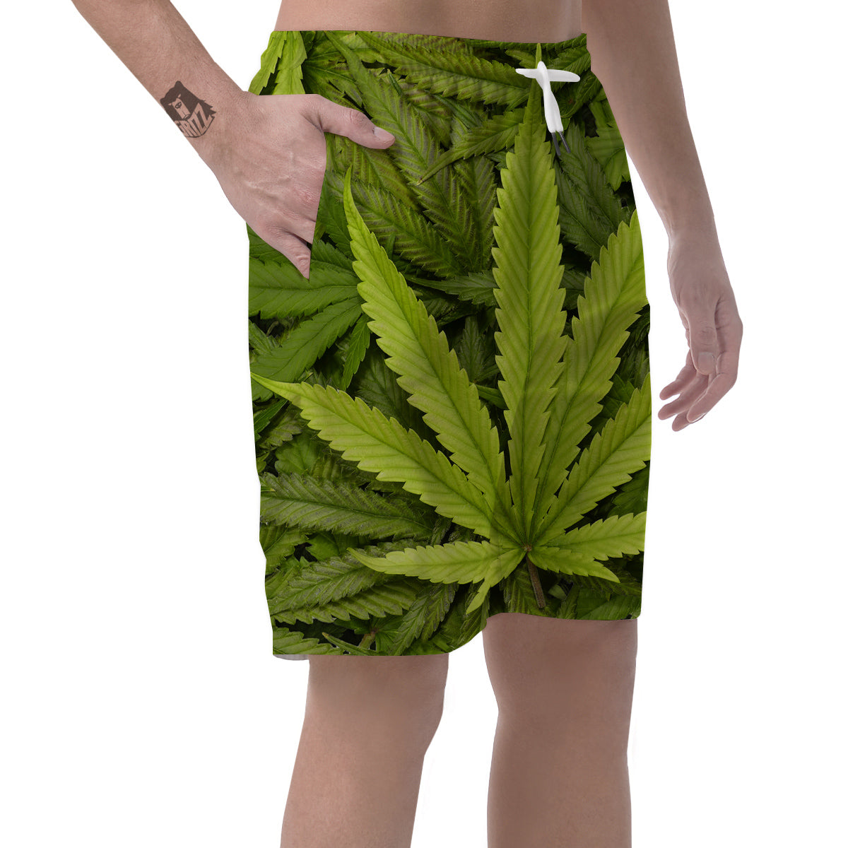 Texture Cannabis Print Men's Shorts-grizzshop