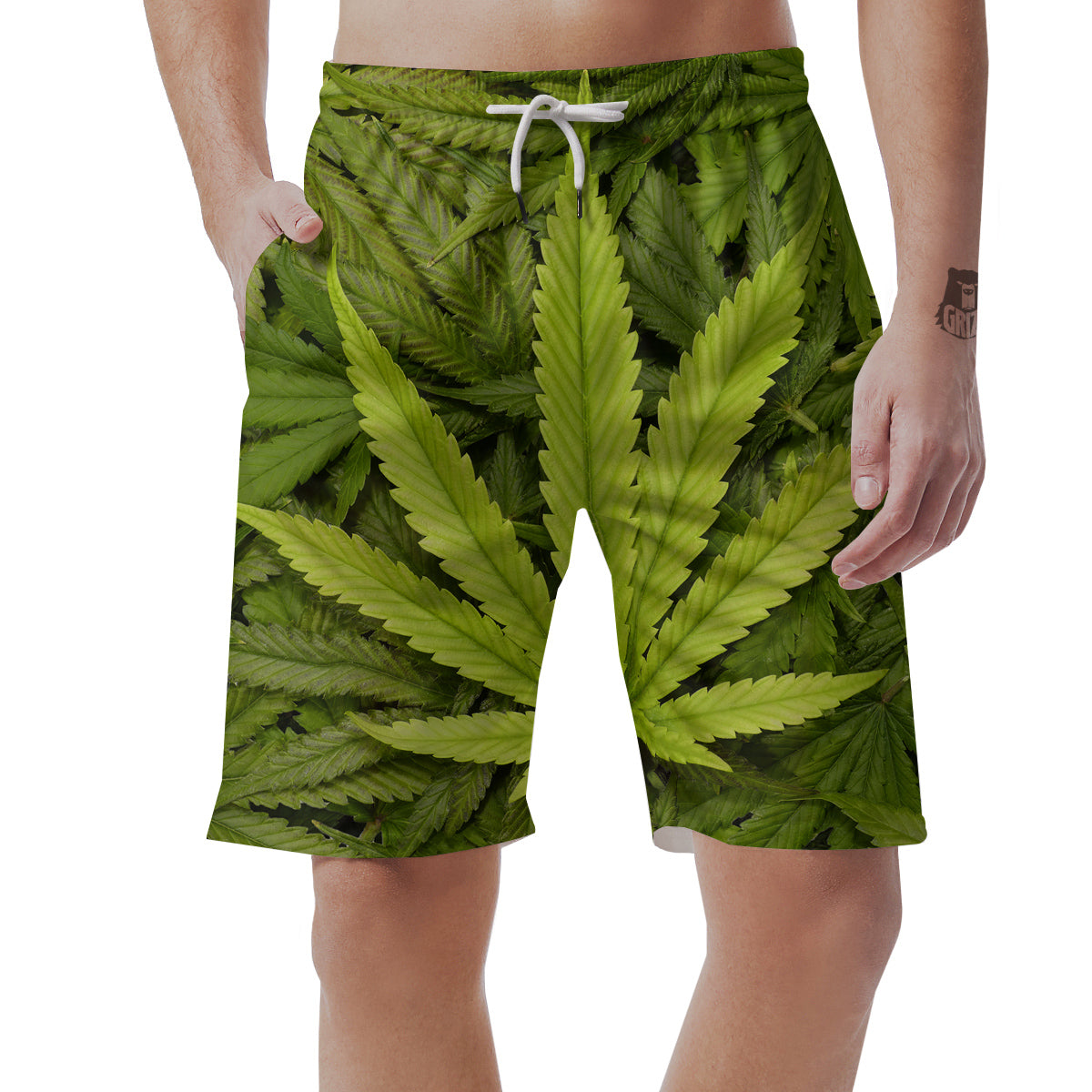 Texture Cannabis Print Men's Shorts-grizzshop