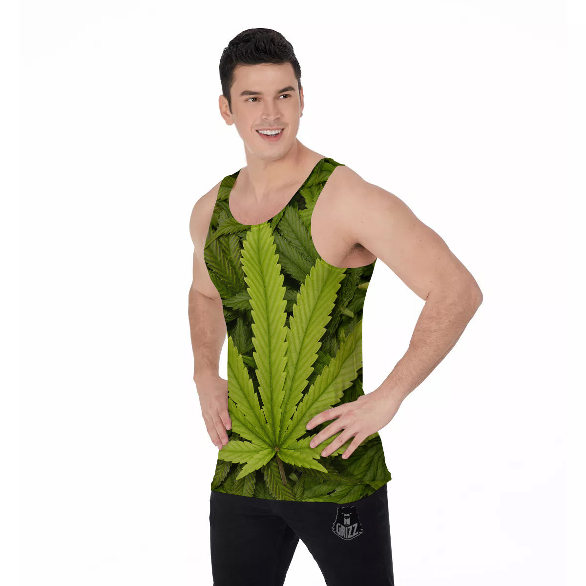 Texture Cannabis Print Men's Tank Top-grizzshop