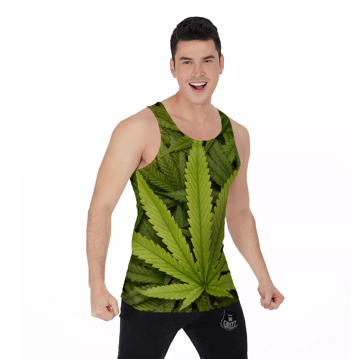 Texture Cannabis Print Men's Tank Top-grizzshop