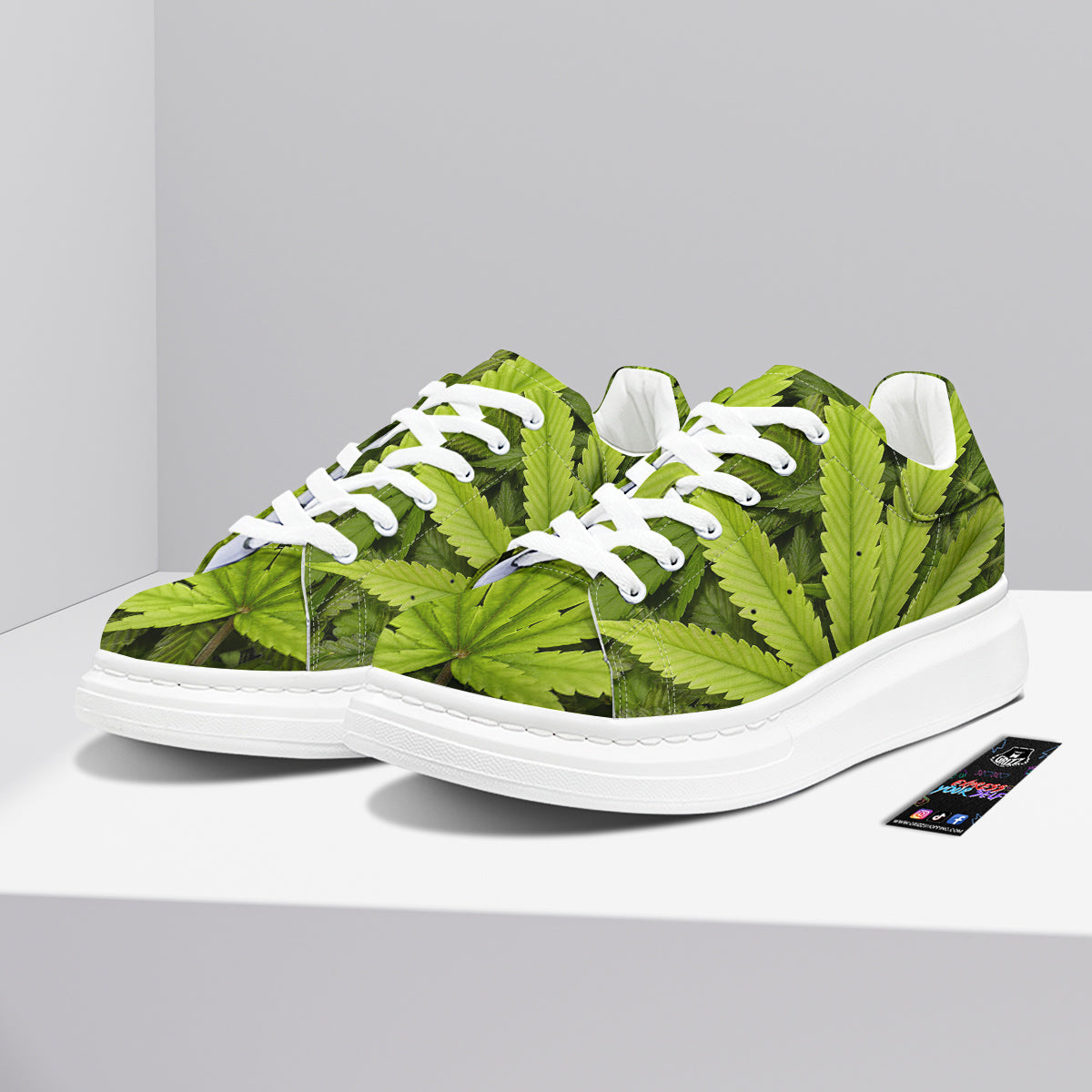 Texture Cannabis Print Platform Shoes-grizzshop