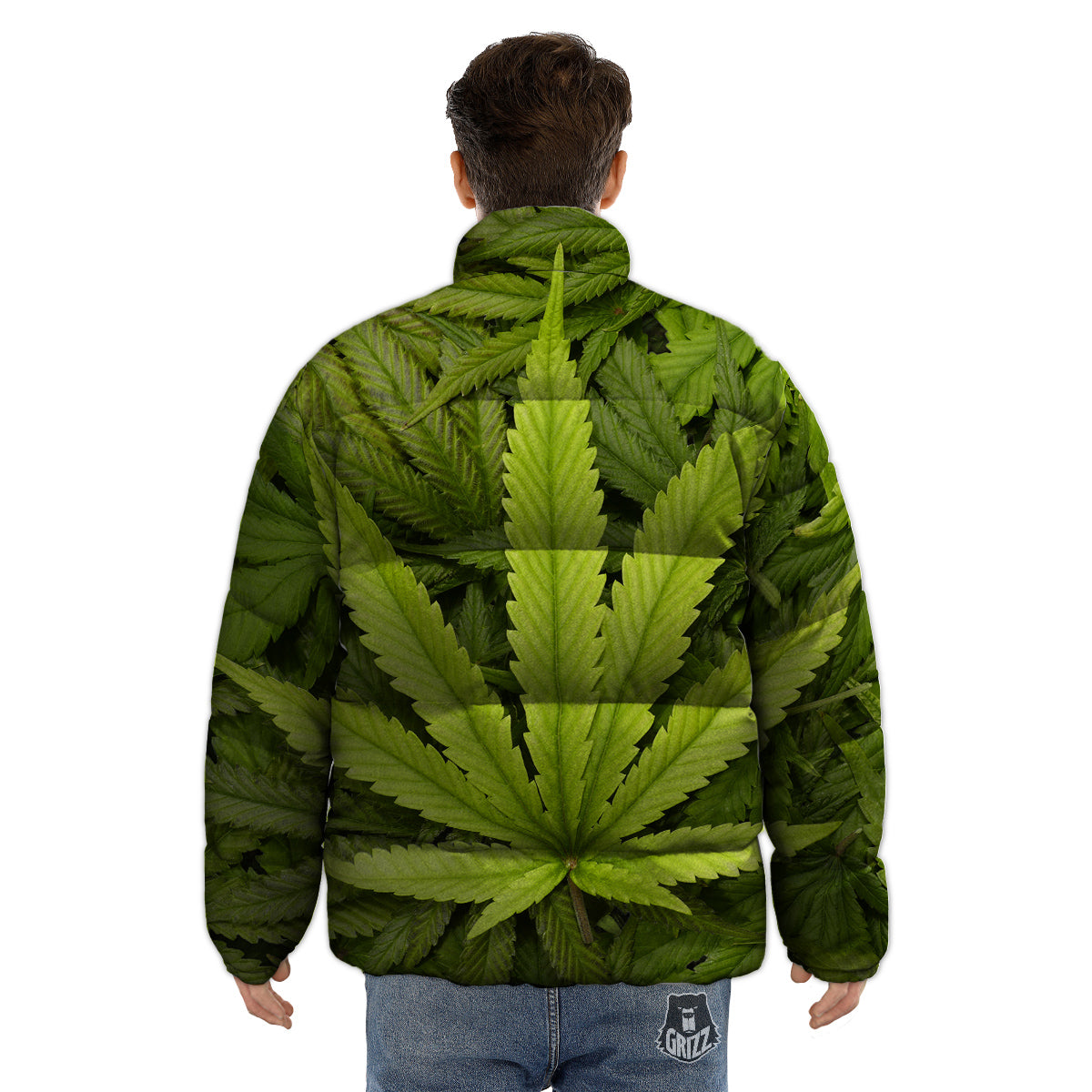 Texture Cannabis Print Puffer Jacket-grizzshop