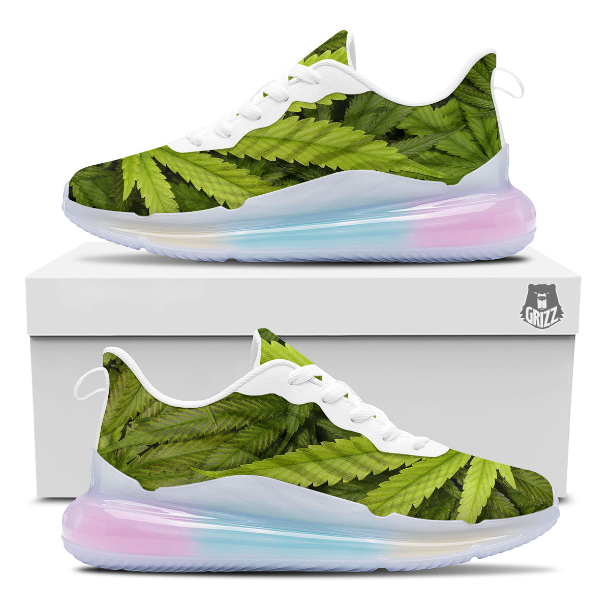 Texture Cannabis Print Running Sneakers-grizzshop