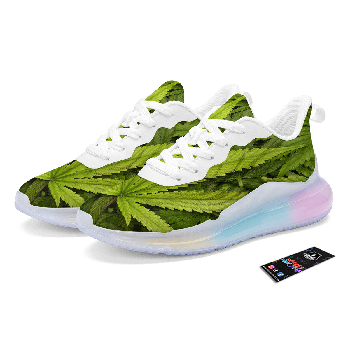 Texture Cannabis Print Running Sneakers-grizzshop