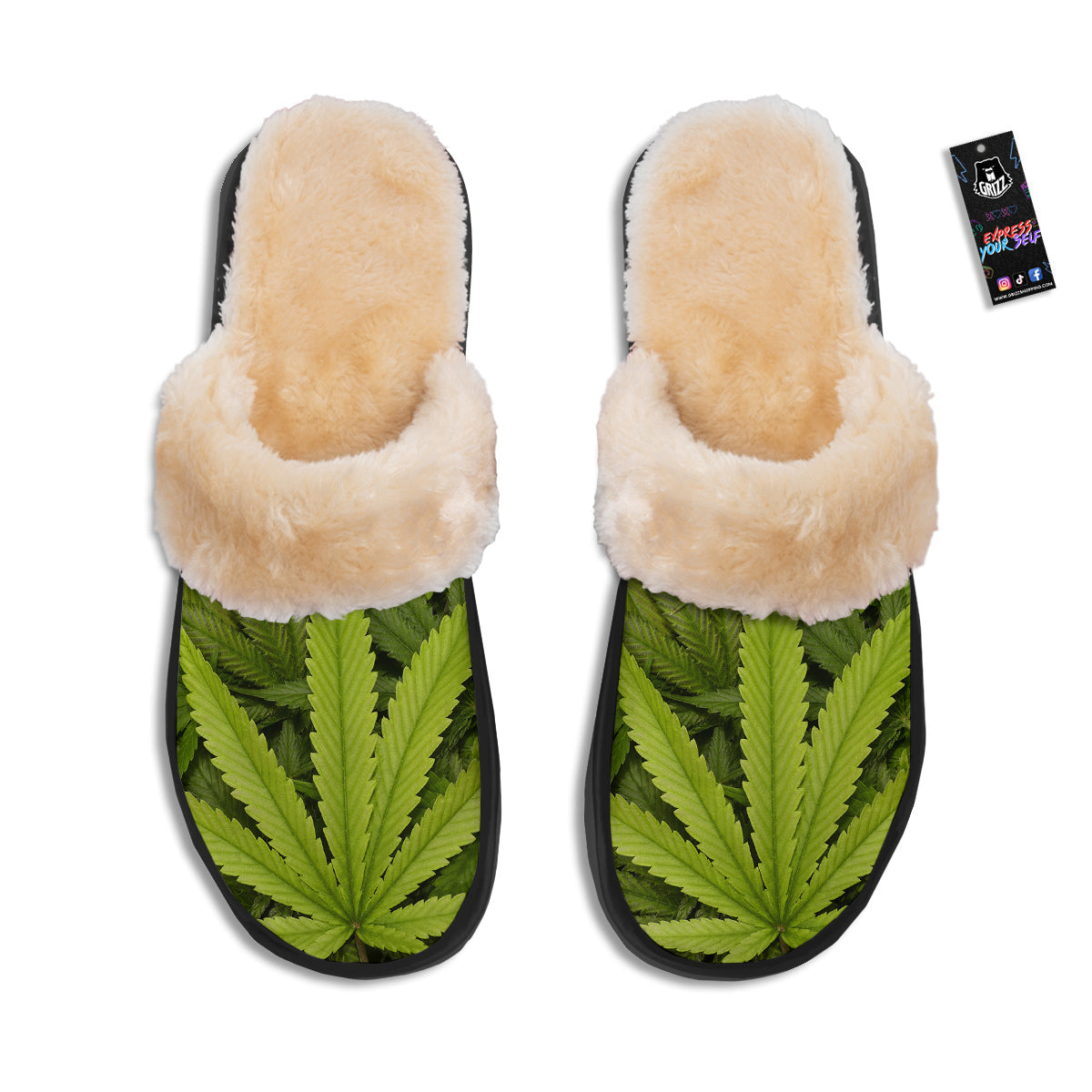 Texture Cannabis Print Slippers-grizzshop