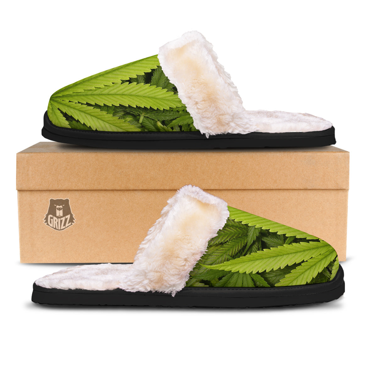 Texture Cannabis Print Slippers-grizzshop