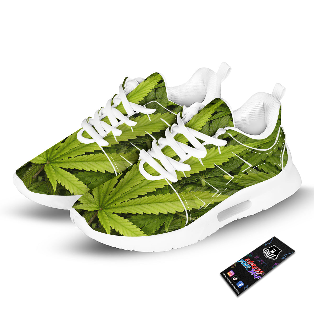 Texture Cannabis Print Tennis Shoes-grizzshop