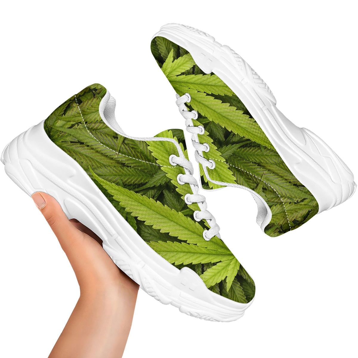 Texture Cannabis Print White Chunky Shoes-grizzshop