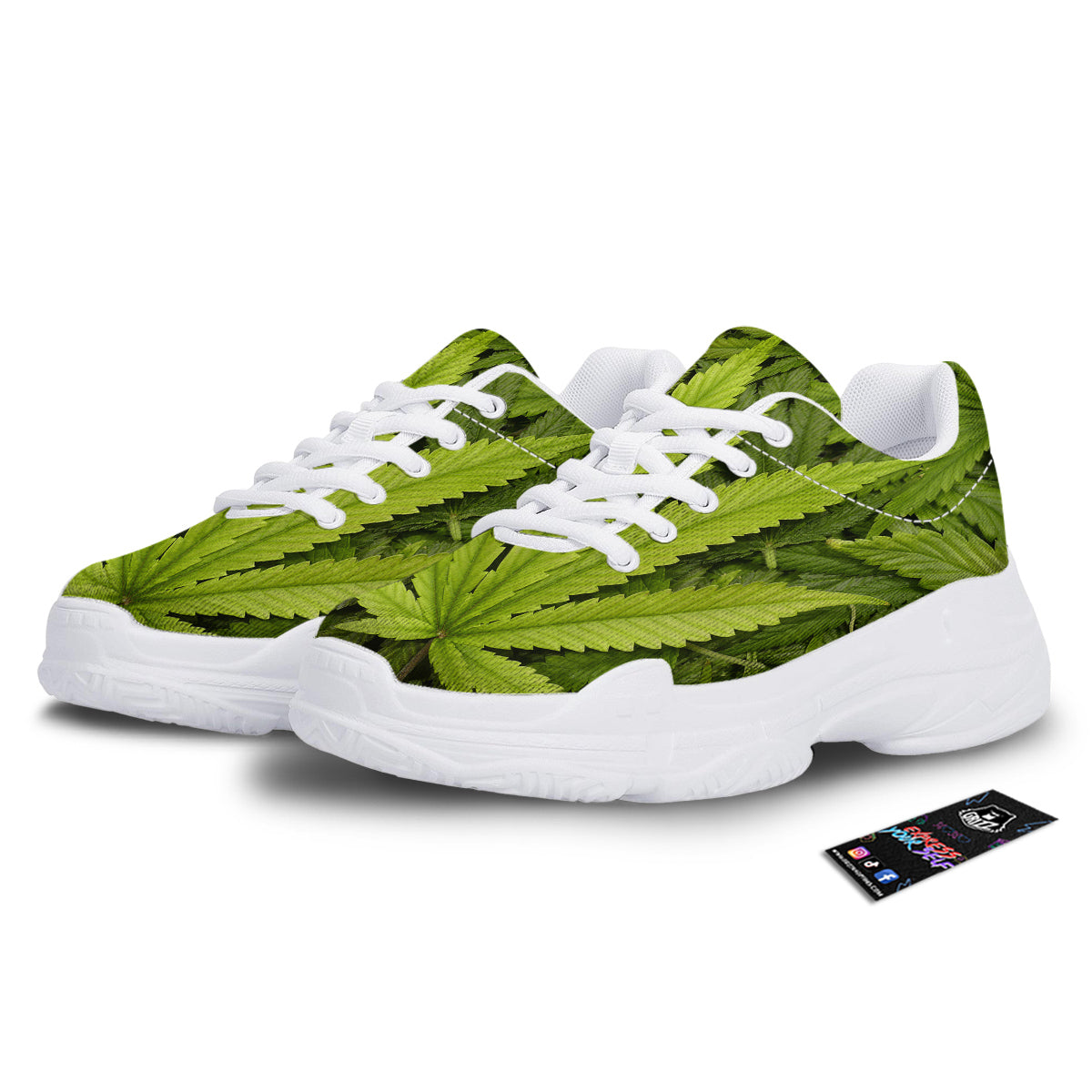 Texture Cannabis Print White Chunky Shoes-grizzshop