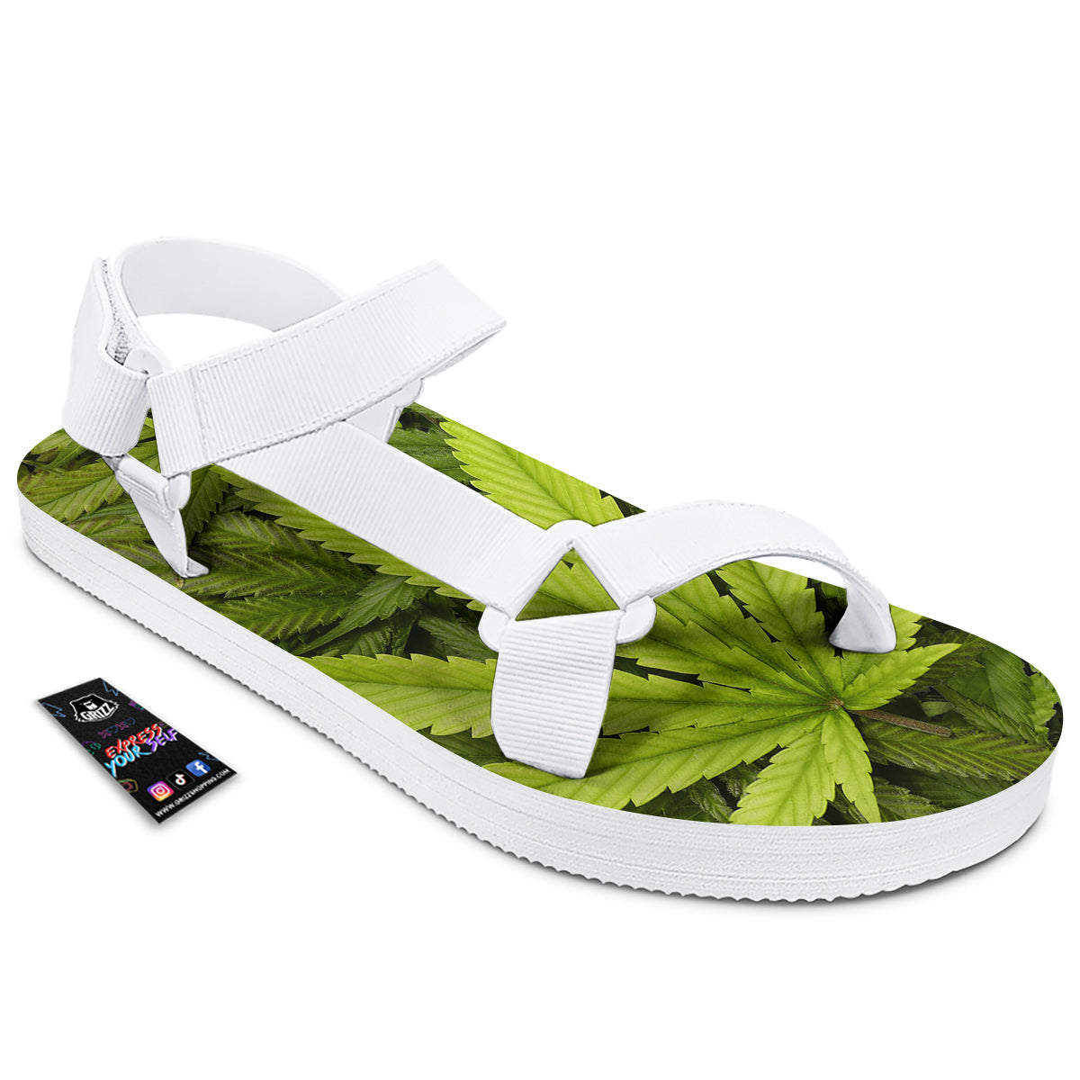 Texture Cannabis Print White Open Toe Sandals-grizzshop