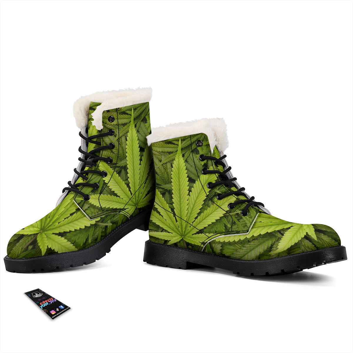 Texture Cannabis Print Winter Boots-grizzshop