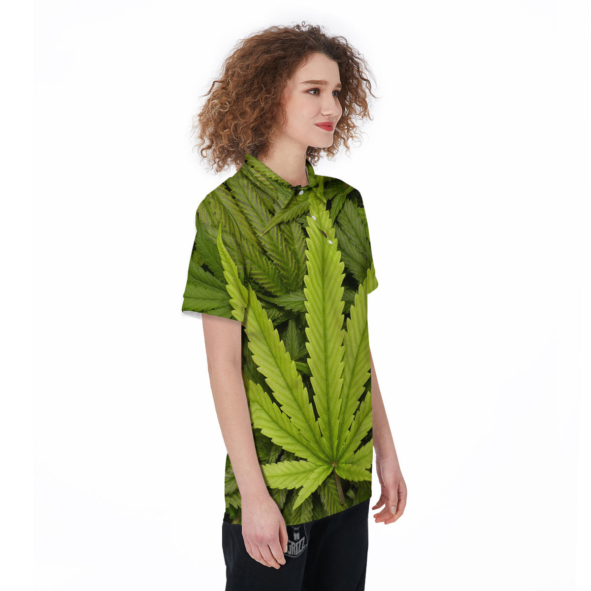 Texture Cannabis Print Women's Golf Shirts-grizzshop