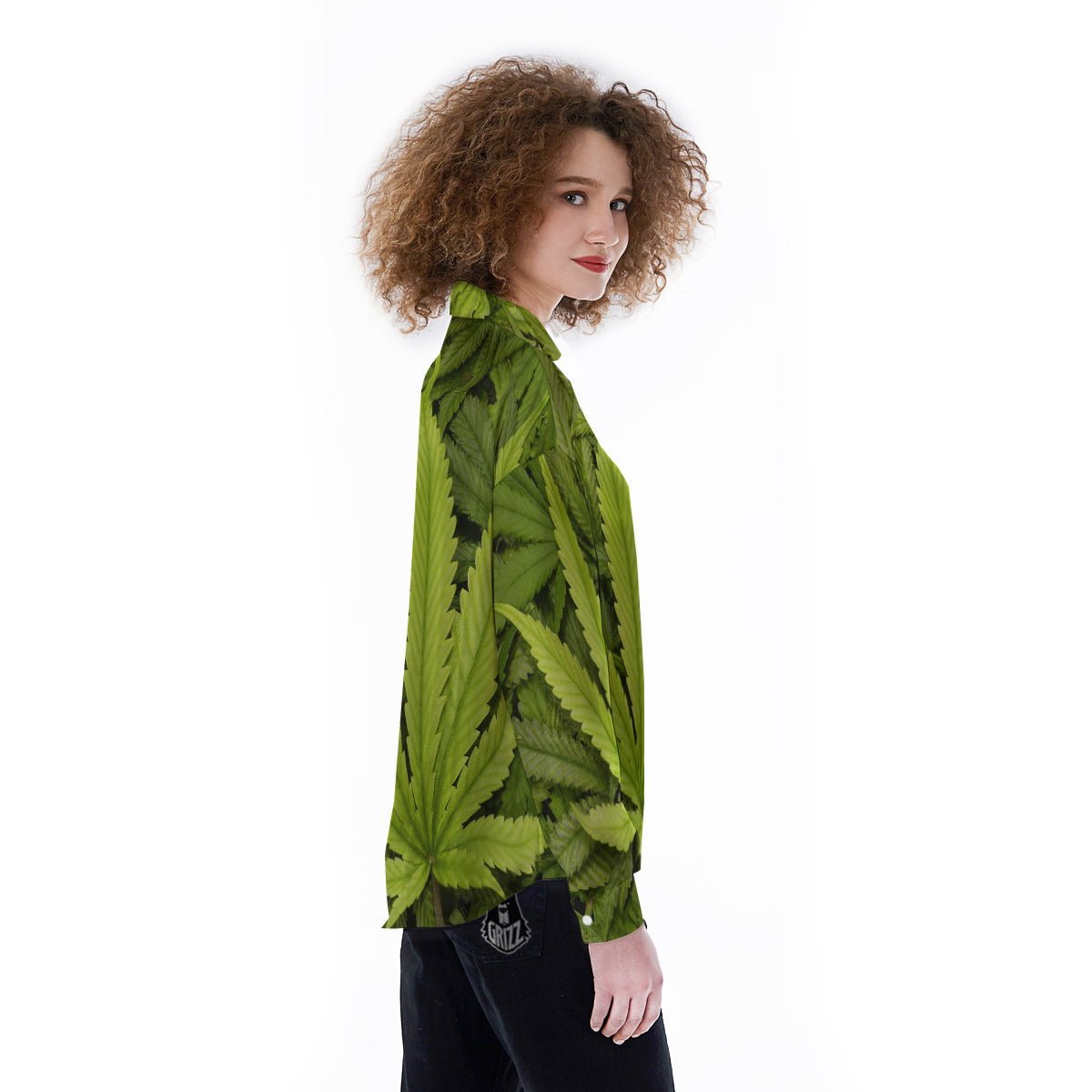 Texture Cannabis Print Women's Long Sleeve Shirts-grizzshop