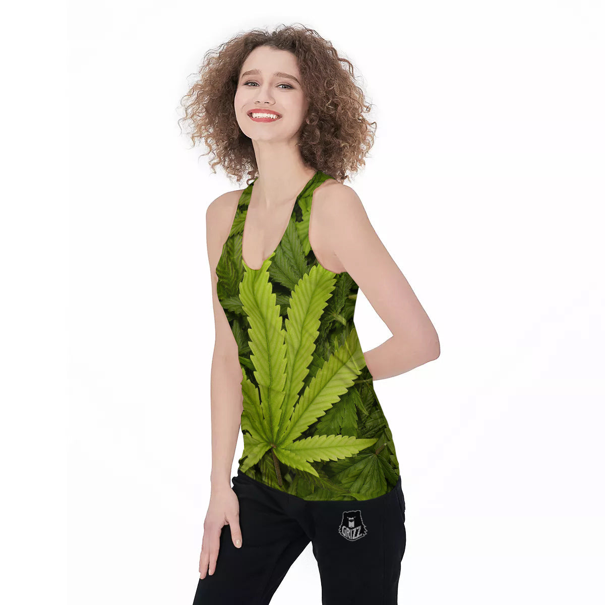 Texture Cannabis Print Women's Racerback Tank Top-grizzshop