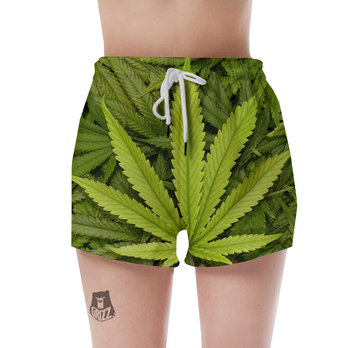 Texture Cannabis Print Women's Shorts-grizzshop