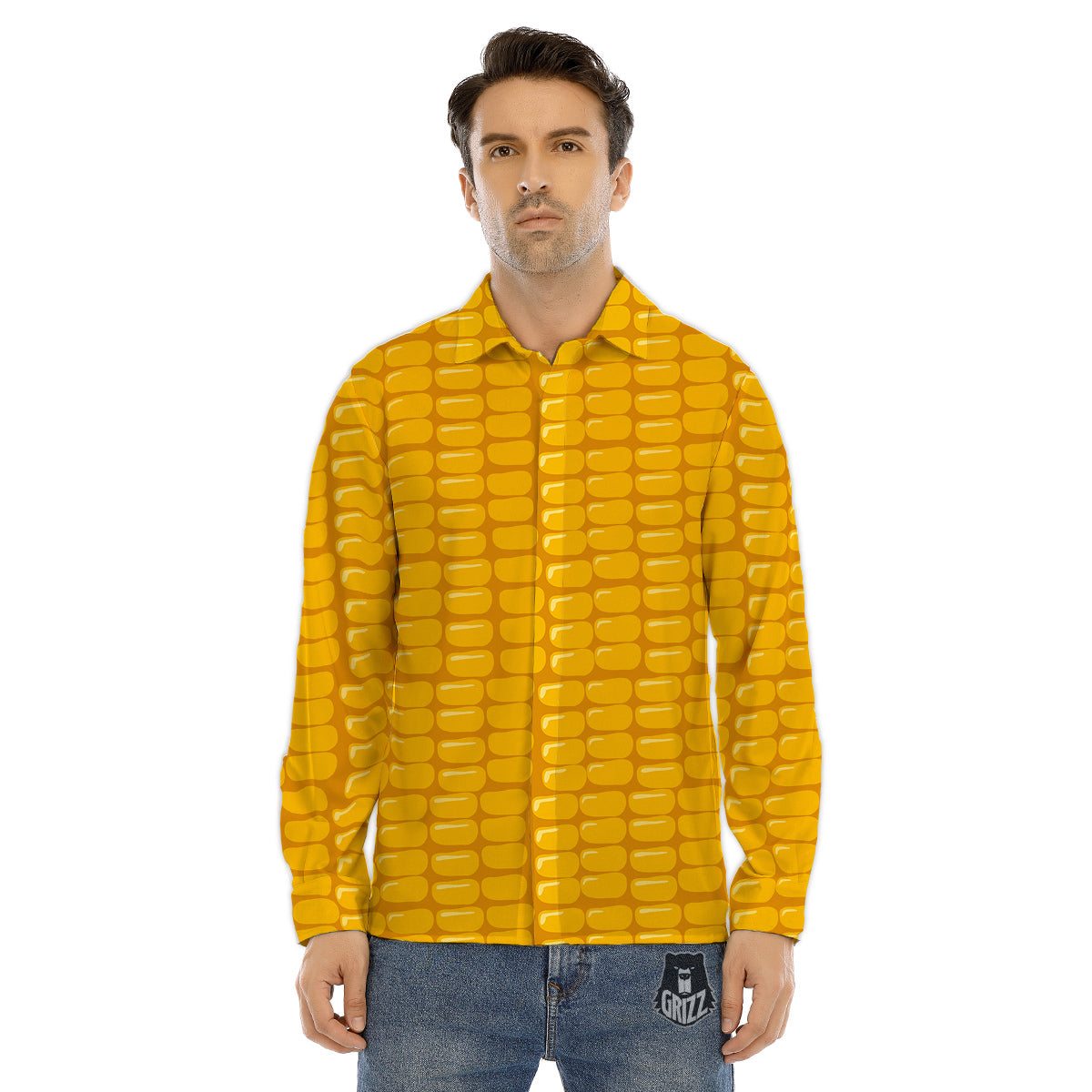 Texture Corn Print Men's Dress Shirts-grizzshop