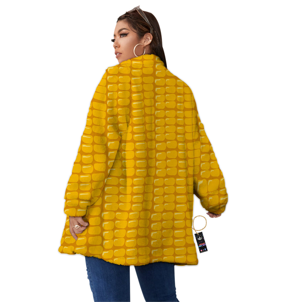Texture Corn Print Women's Sherpa Jacket-grizzshop