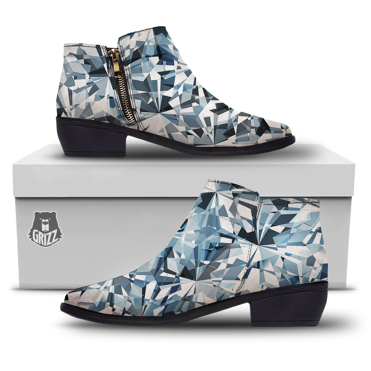 Texture Diamond Print Ankle Boots-grizzshop