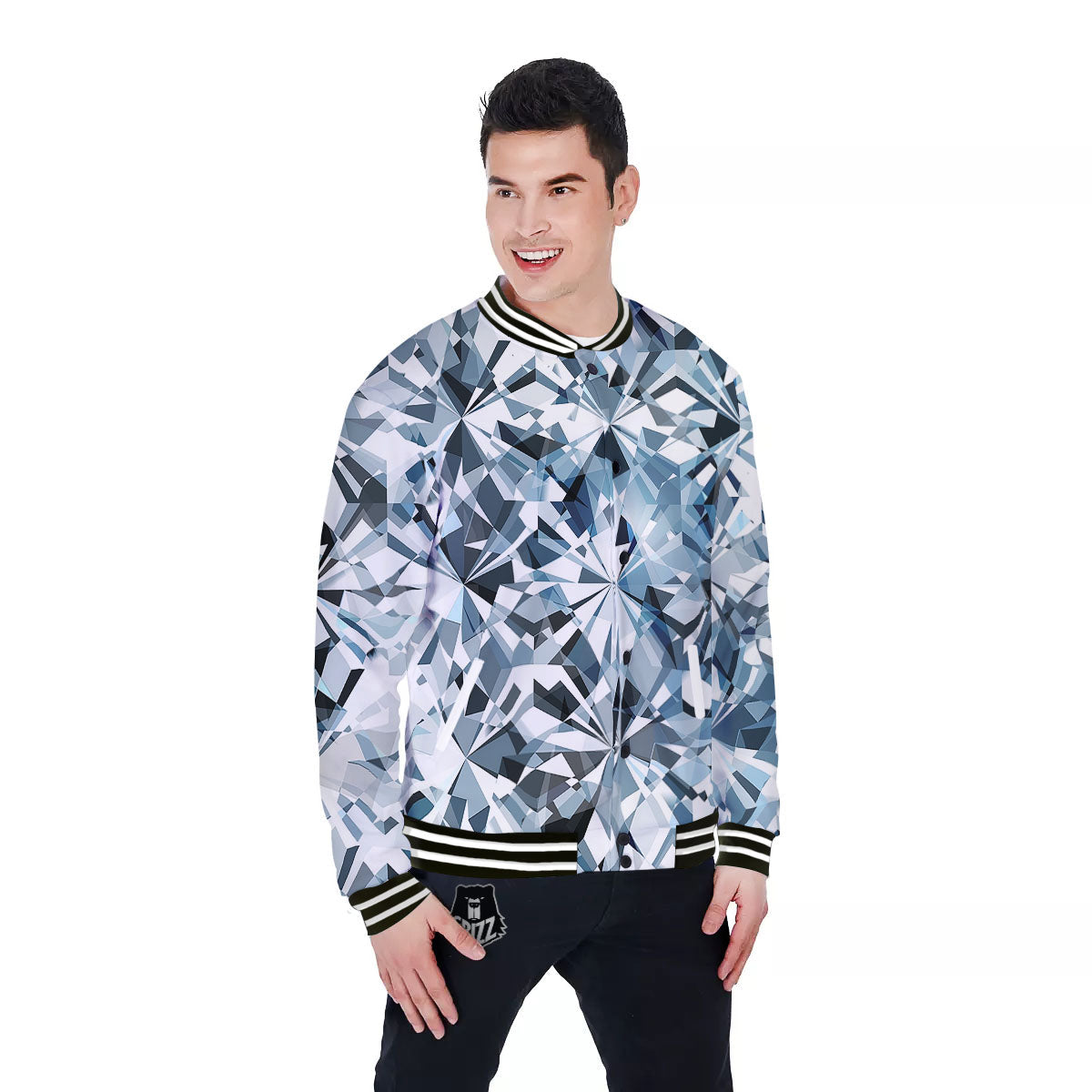 Texture Diamond Print Baseball Jacket-grizzshop