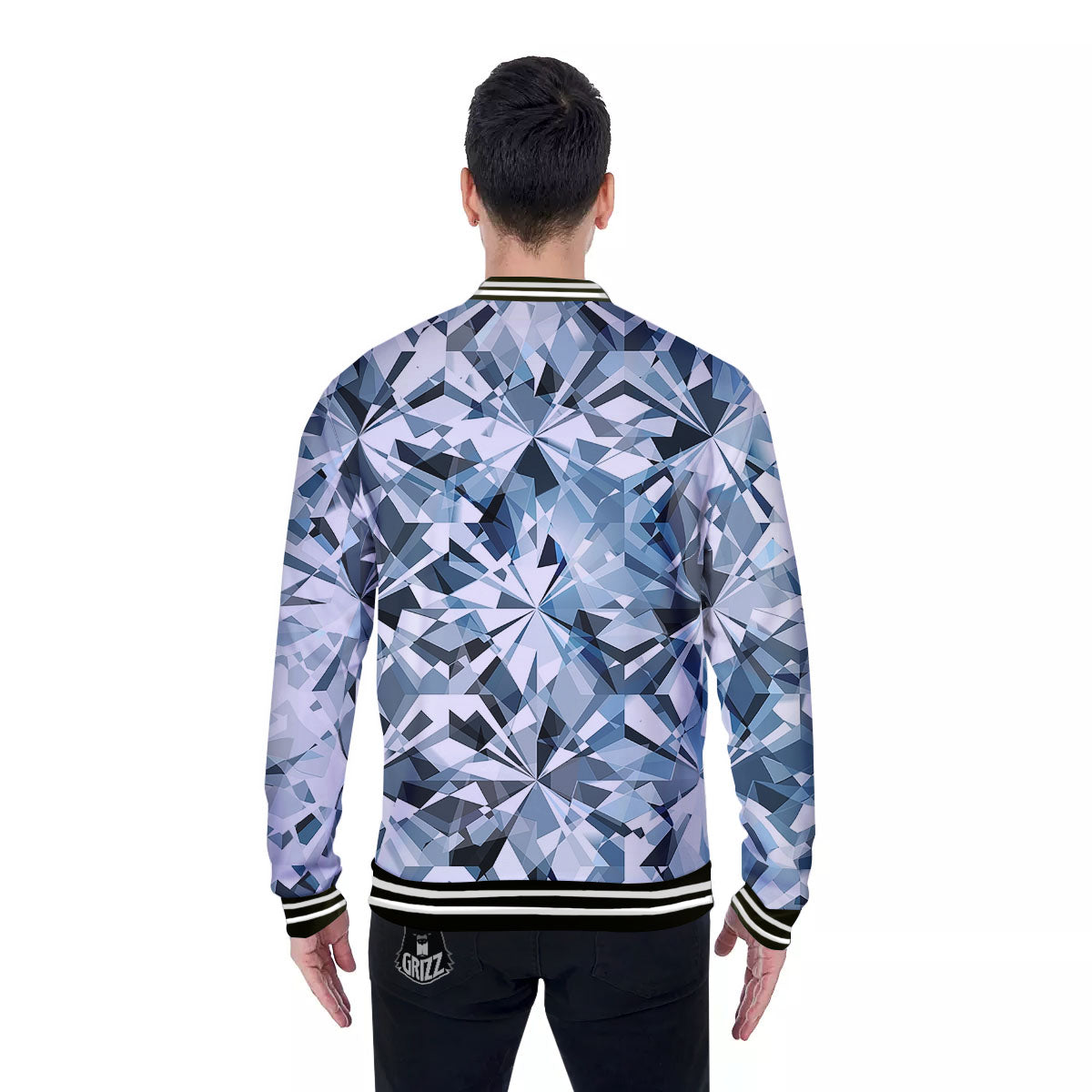Texture Diamond Print Baseball Jacket-grizzshop