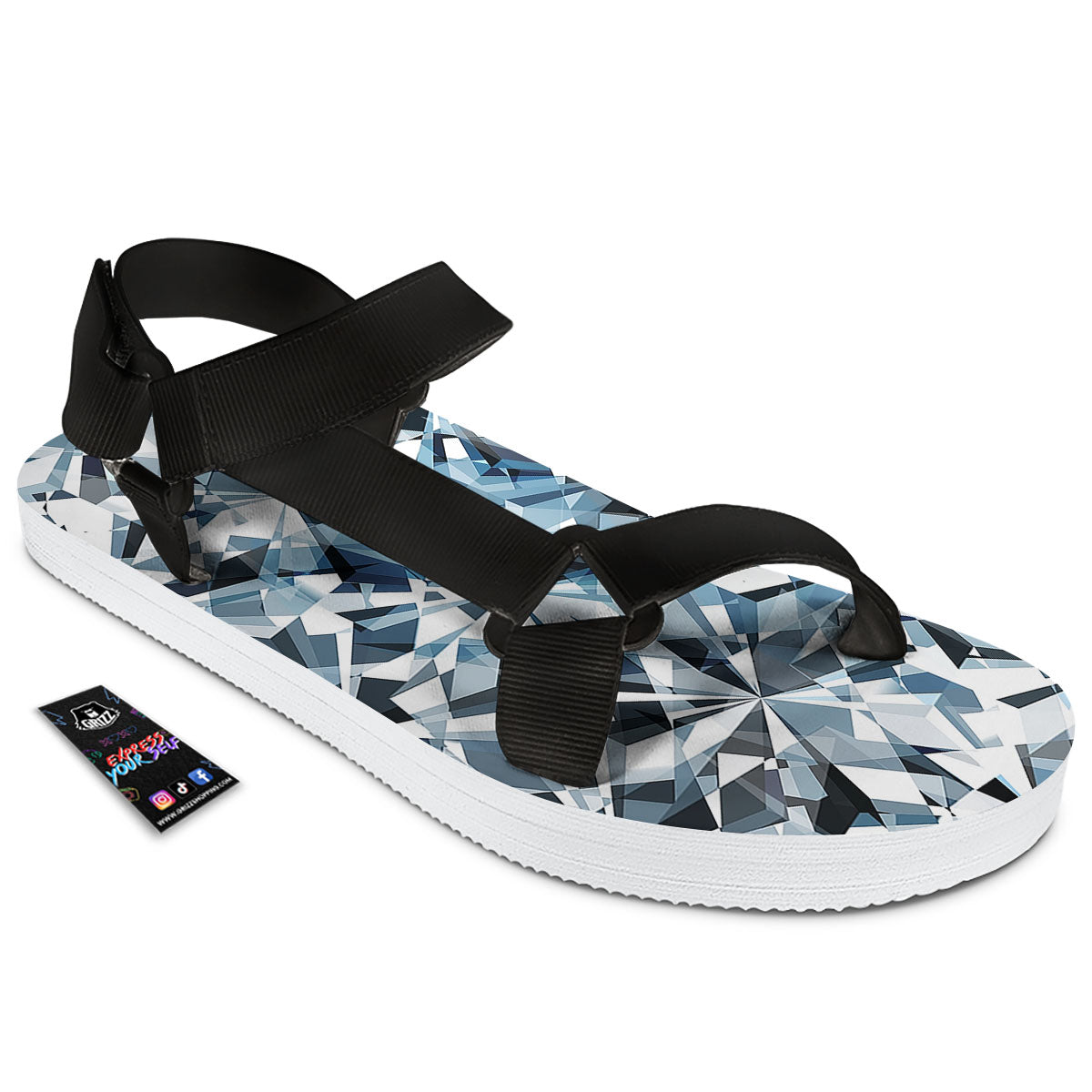 Texture Diamond Print Black Open Toe Sandals-grizzshop