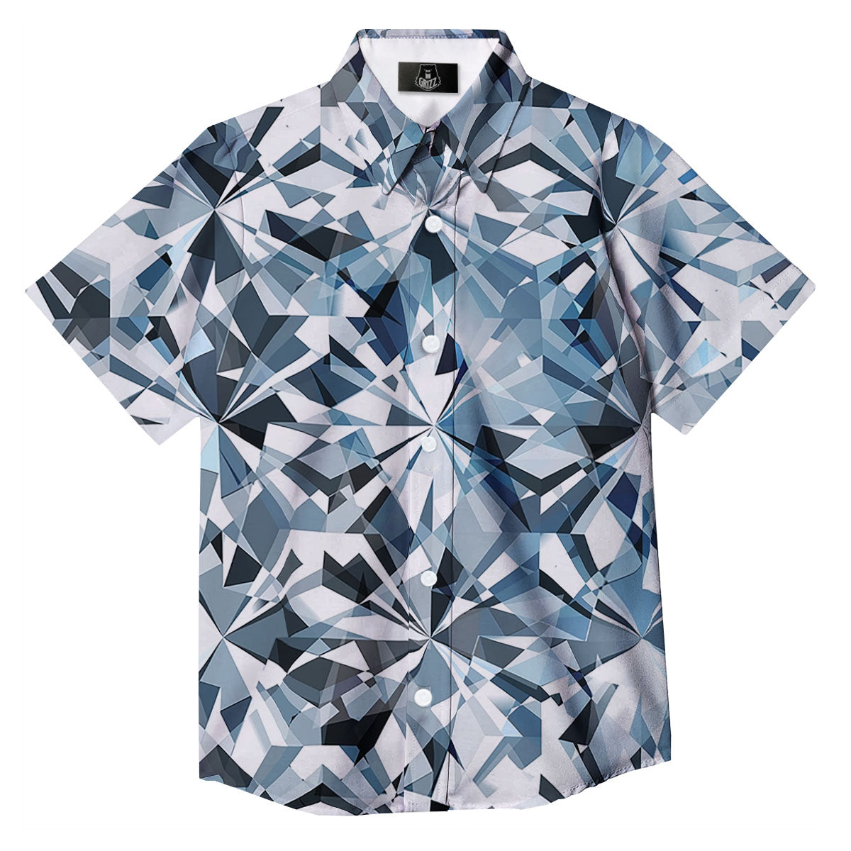 Texture Diamond Print Button Up Shirt-grizzshop
