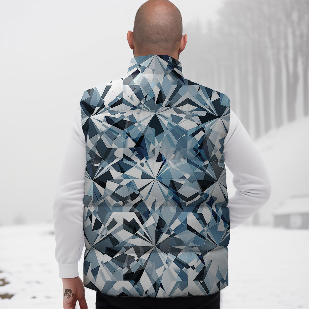 Texture Diamond Print Down Vest-grizzshop