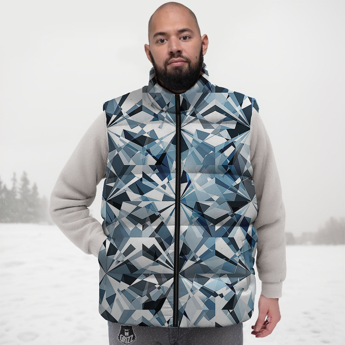 Texture Diamond Print Down Vest-grizzshop
