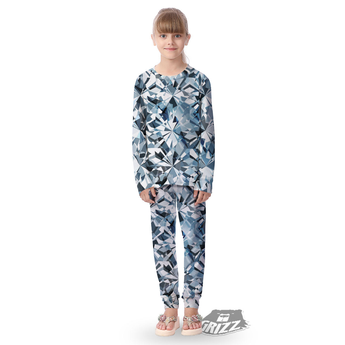 Texture Diamond Print Kid's Pajamas-grizzshop