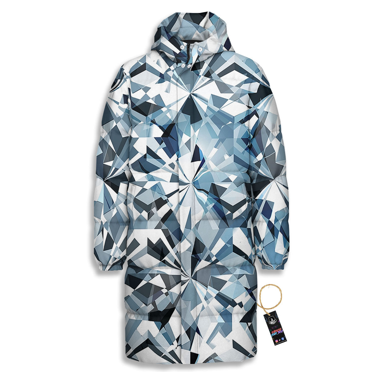 Texture Diamond Print Long Down Jacket-grizzshop