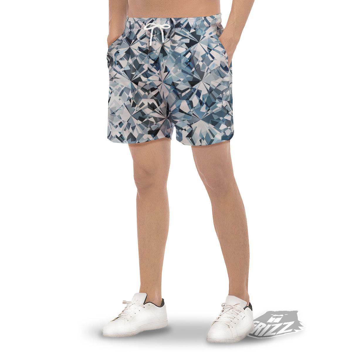 Texture Diamond Print Men's Gym Shorts-grizzshop