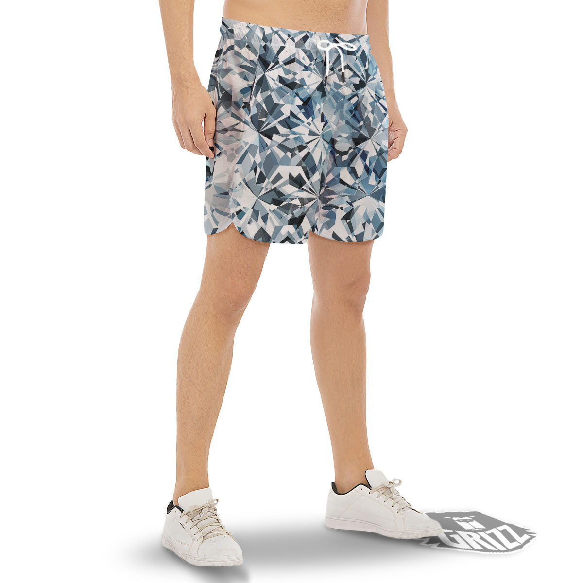 Texture Diamond Print Men's Gym Shorts-grizzshop
