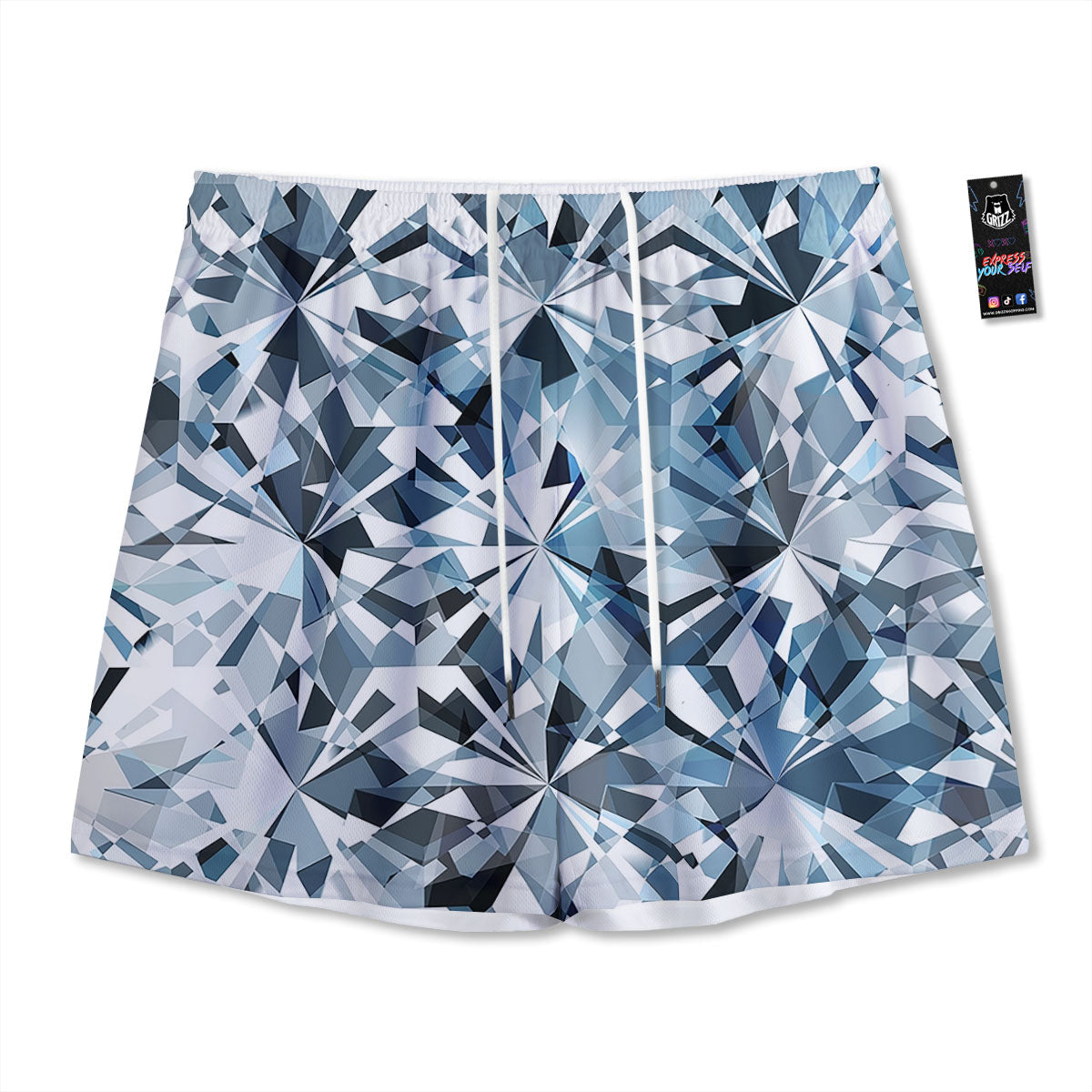 Texture Diamond Print Mesh Shorts-grizzshop