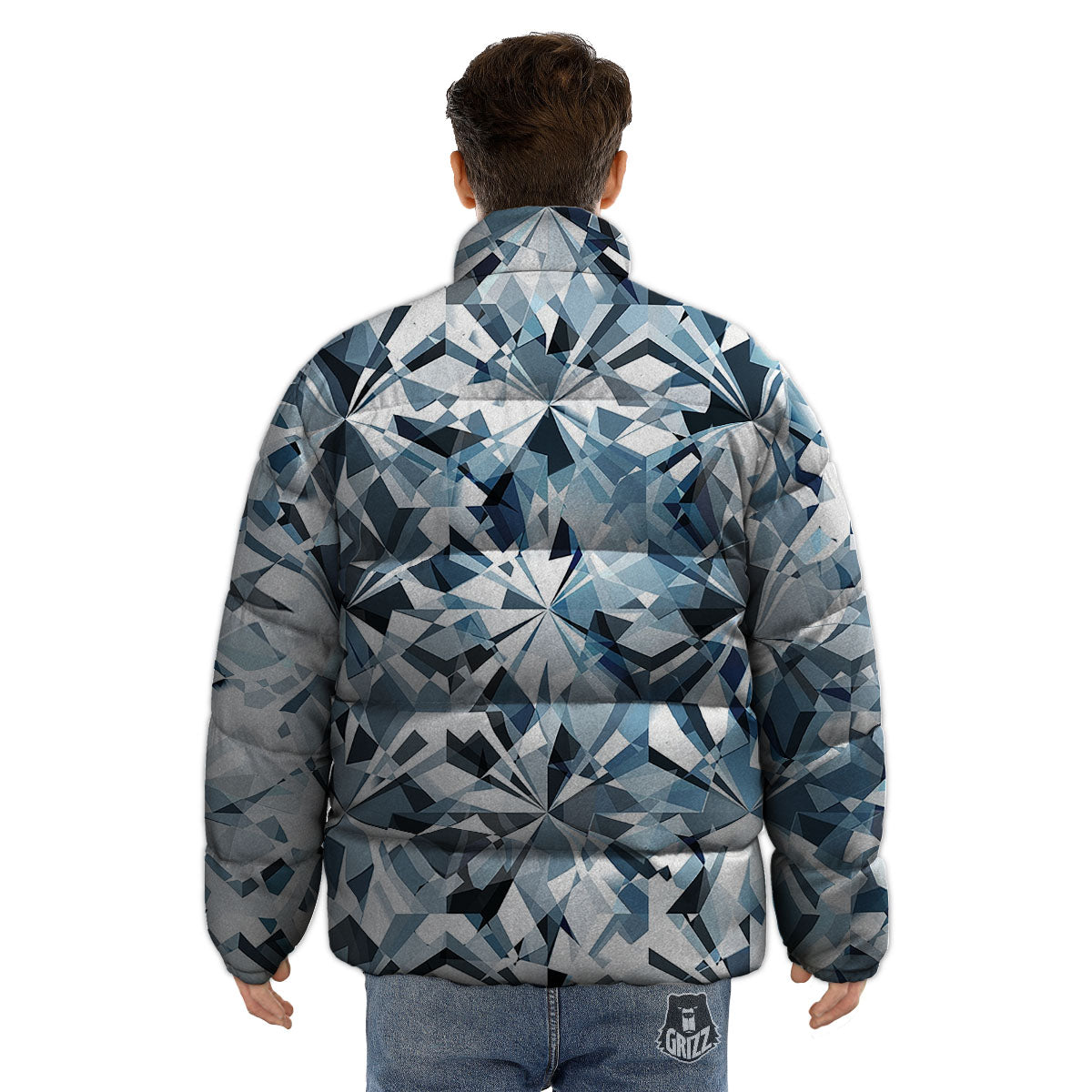 Texture Diamond Print Puffer Jacket-grizzshop