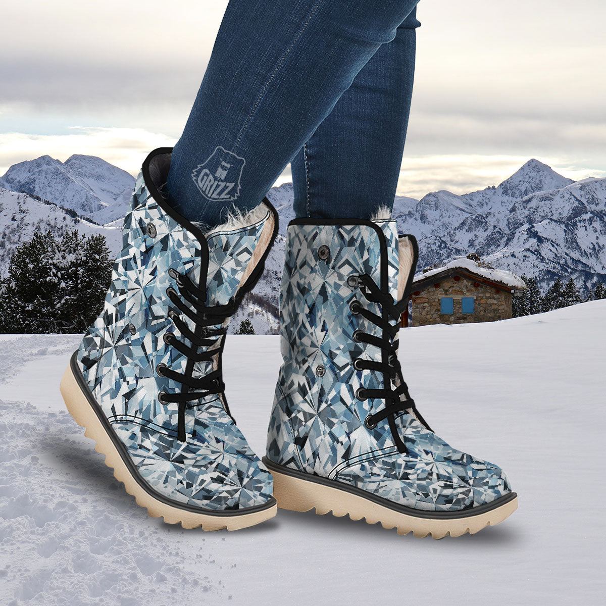Texture Diamond Print Snow Boots-grizzshop