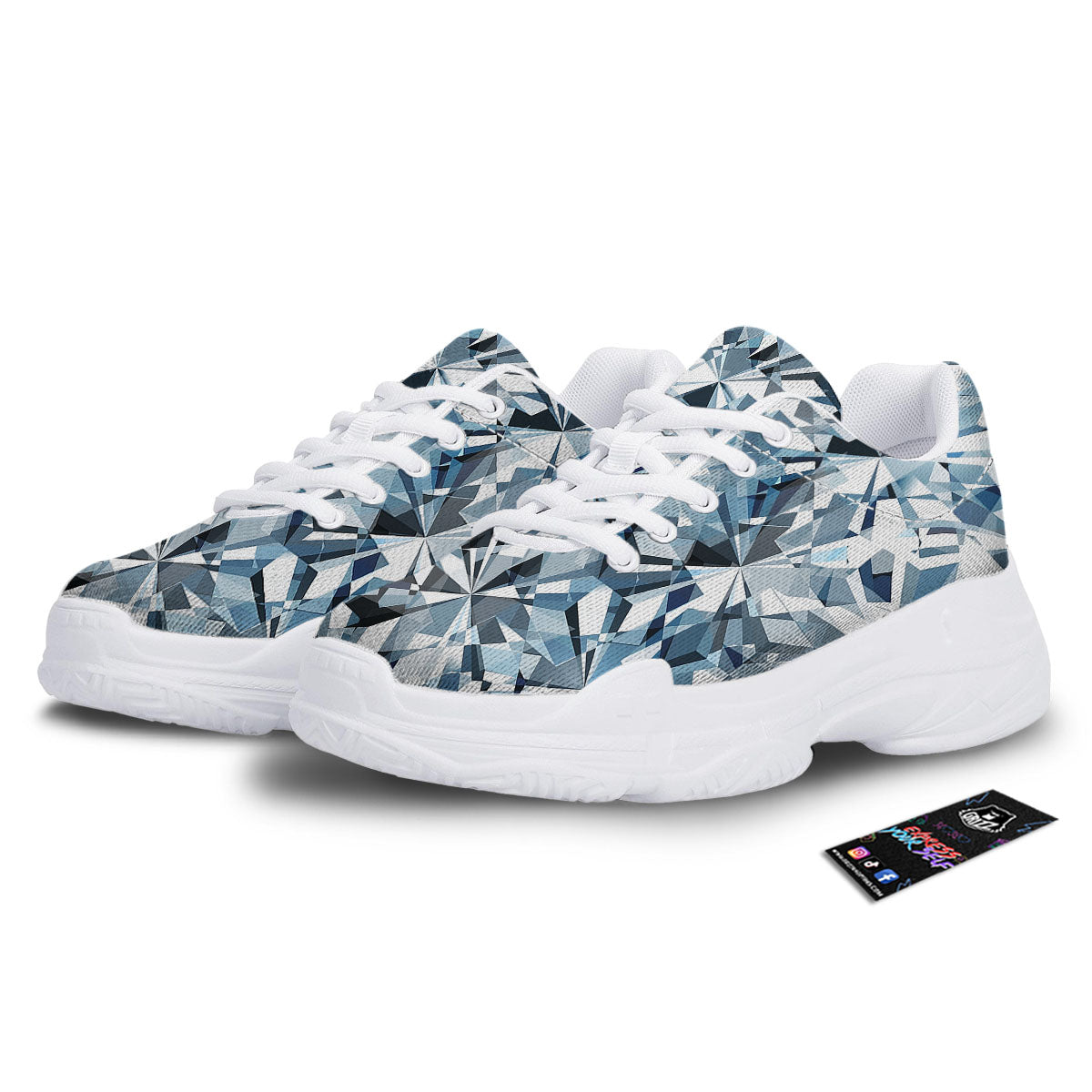 Texture Diamond Print White Chunky Shoes-grizzshop