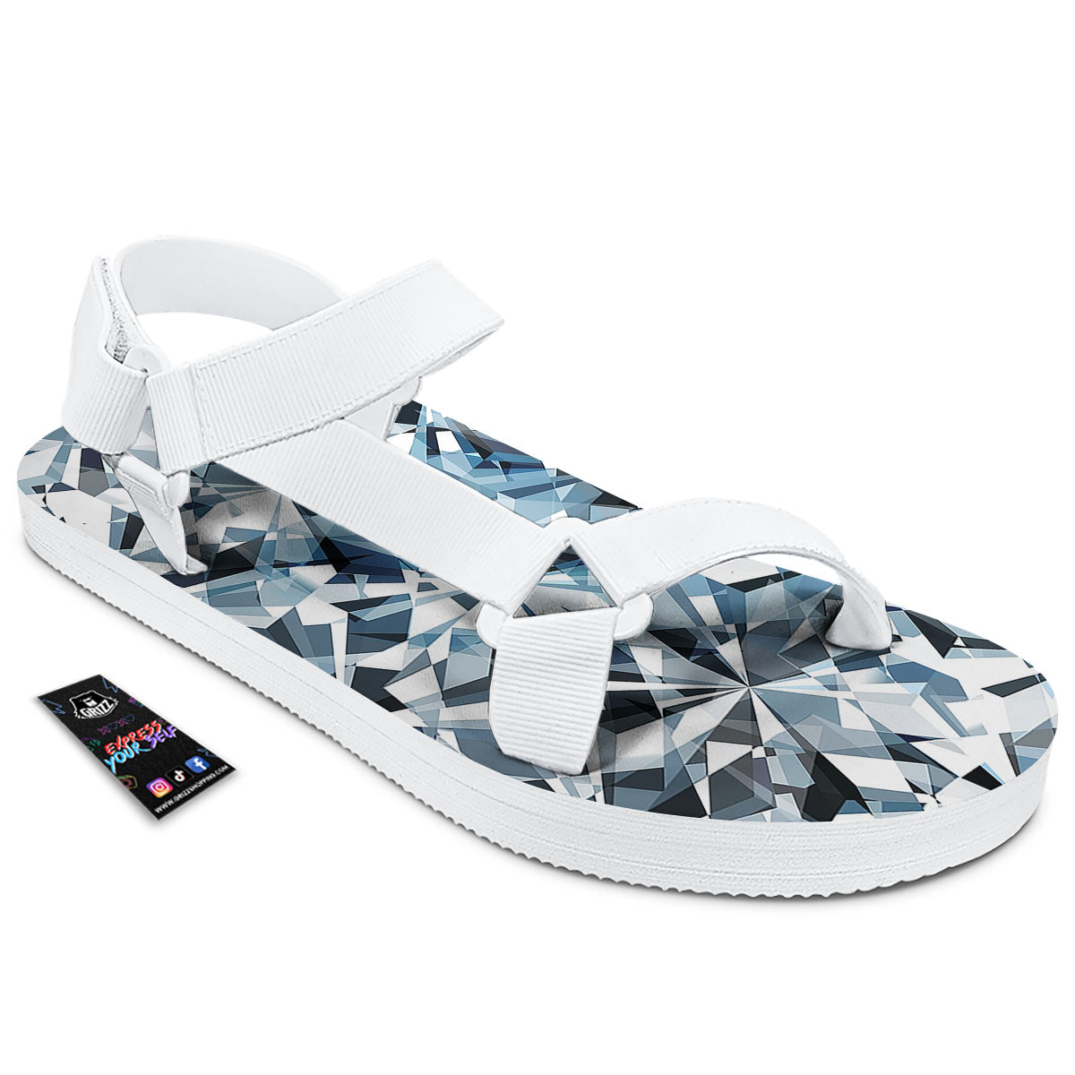 Texture Diamond Print White Open Toe Sandals-grizzshop