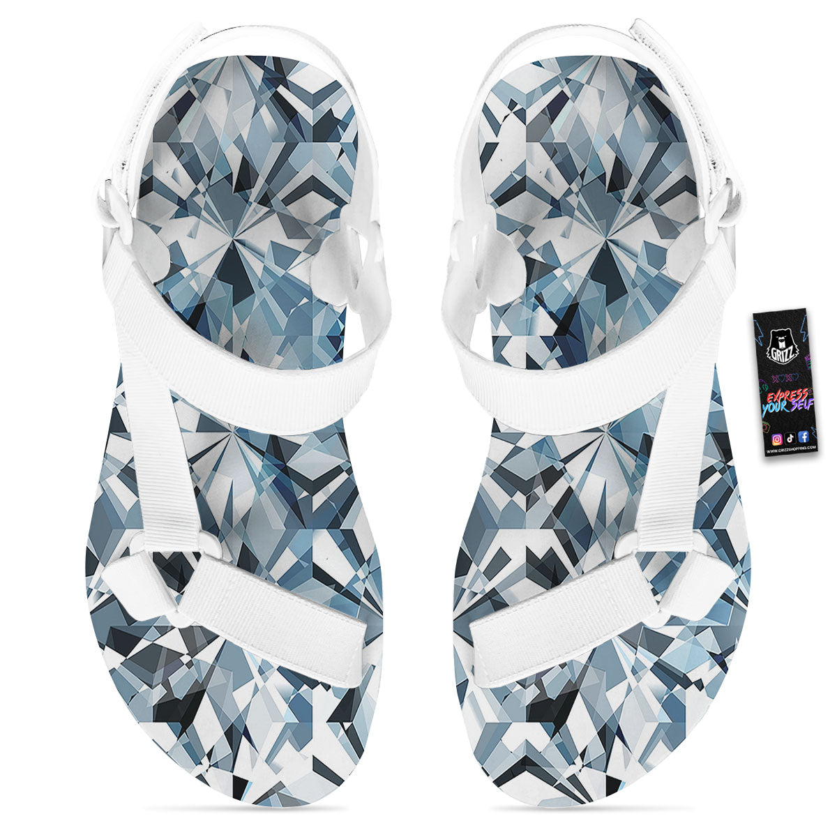 Texture Diamond Print White Open Toe Sandals-grizzshop
